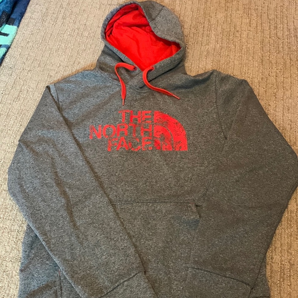 Medium Grey and Red NorthFace hoodie